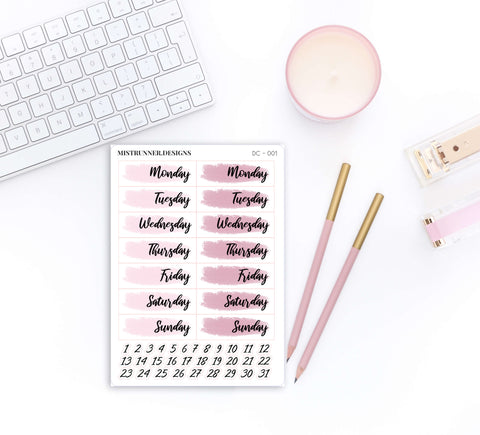 Pink Watercolor Date Cover Planner Stickers | Mistrunner Designs
