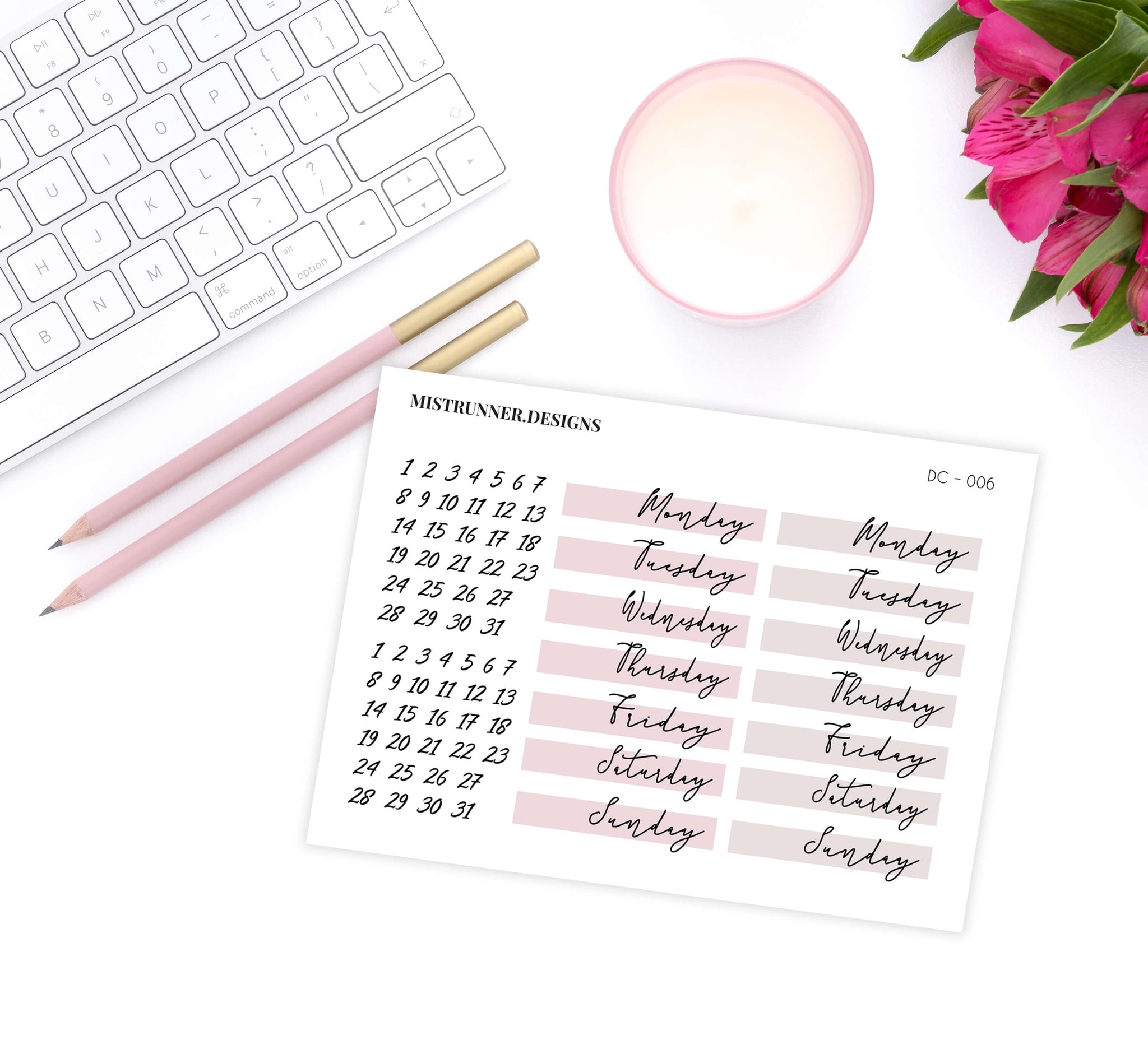 Pale Pink Date Cover Planner Stickers | Mistrunner Designs