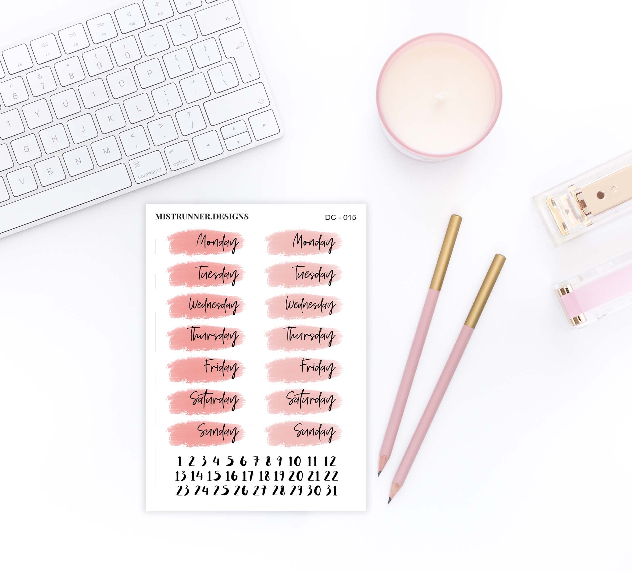 Salmon Pink Date Cover Planner Stickers from Mistrunner Designs