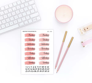 Salmon Pink Date Cover Planner Stickers from Mistrunner Designs