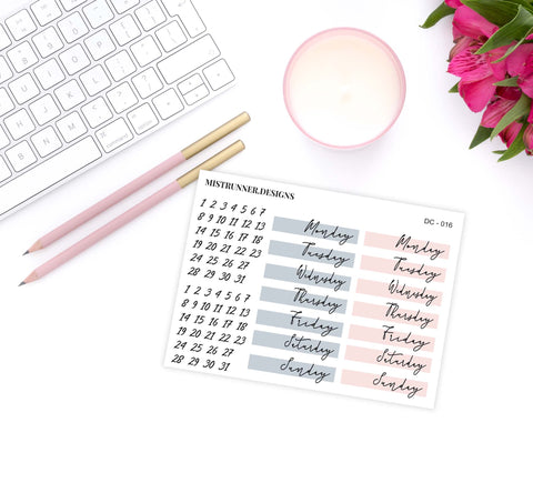 Pale Pink and Blue Date Cover Planner Stickers from Mistrunner Designs
