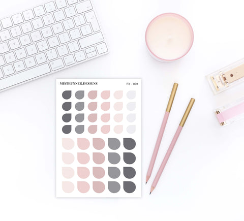 Pink Grey Functional Pastel Color Teardrop Planner Stickers | Mistrunner Designs