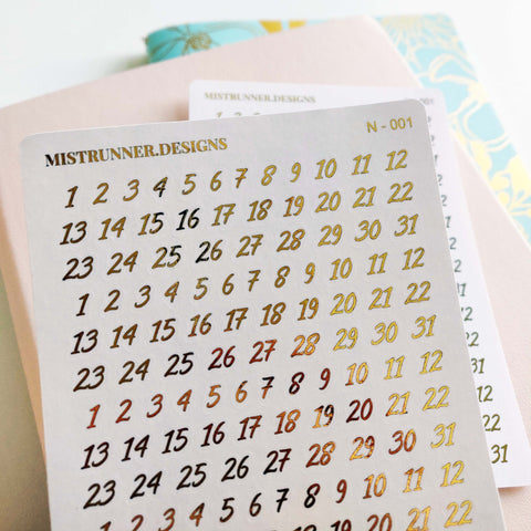 Foiled White Number Planner Stickers for Date Covers | Mistrunner Designs