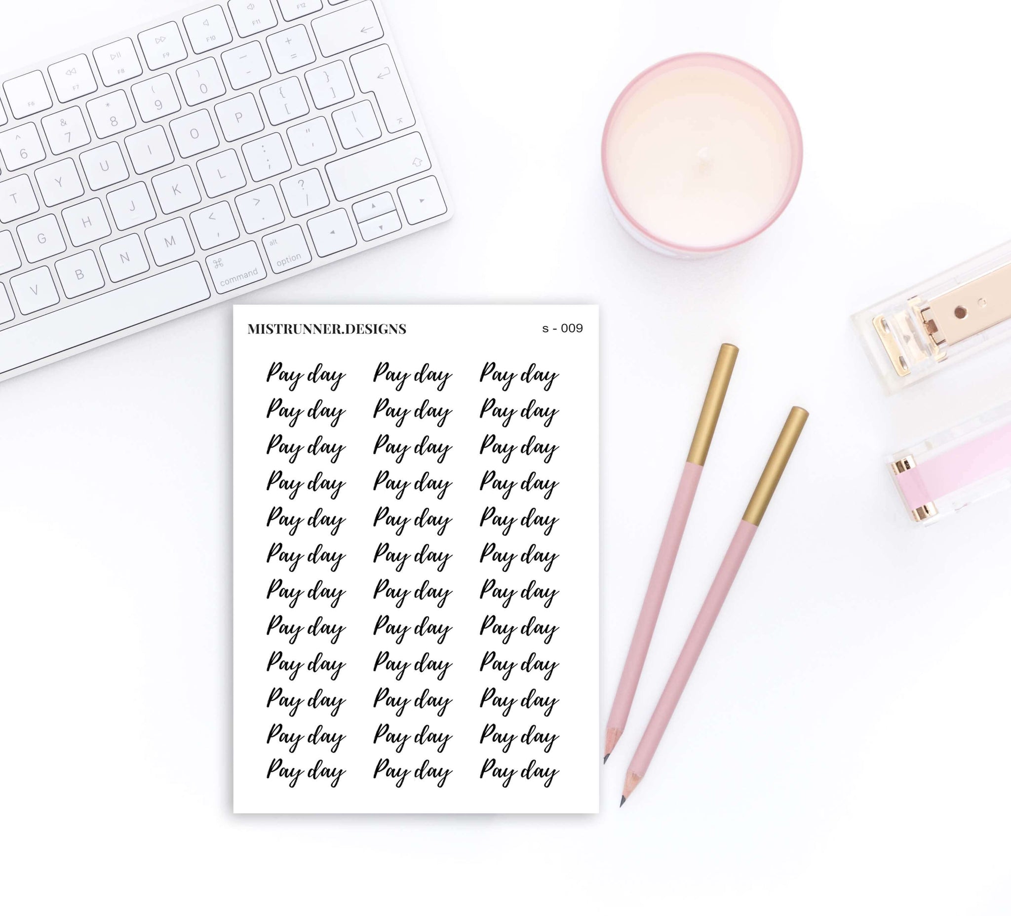 Pay Day Elegant Script Word Planner Stickers | Mistrunner Designs